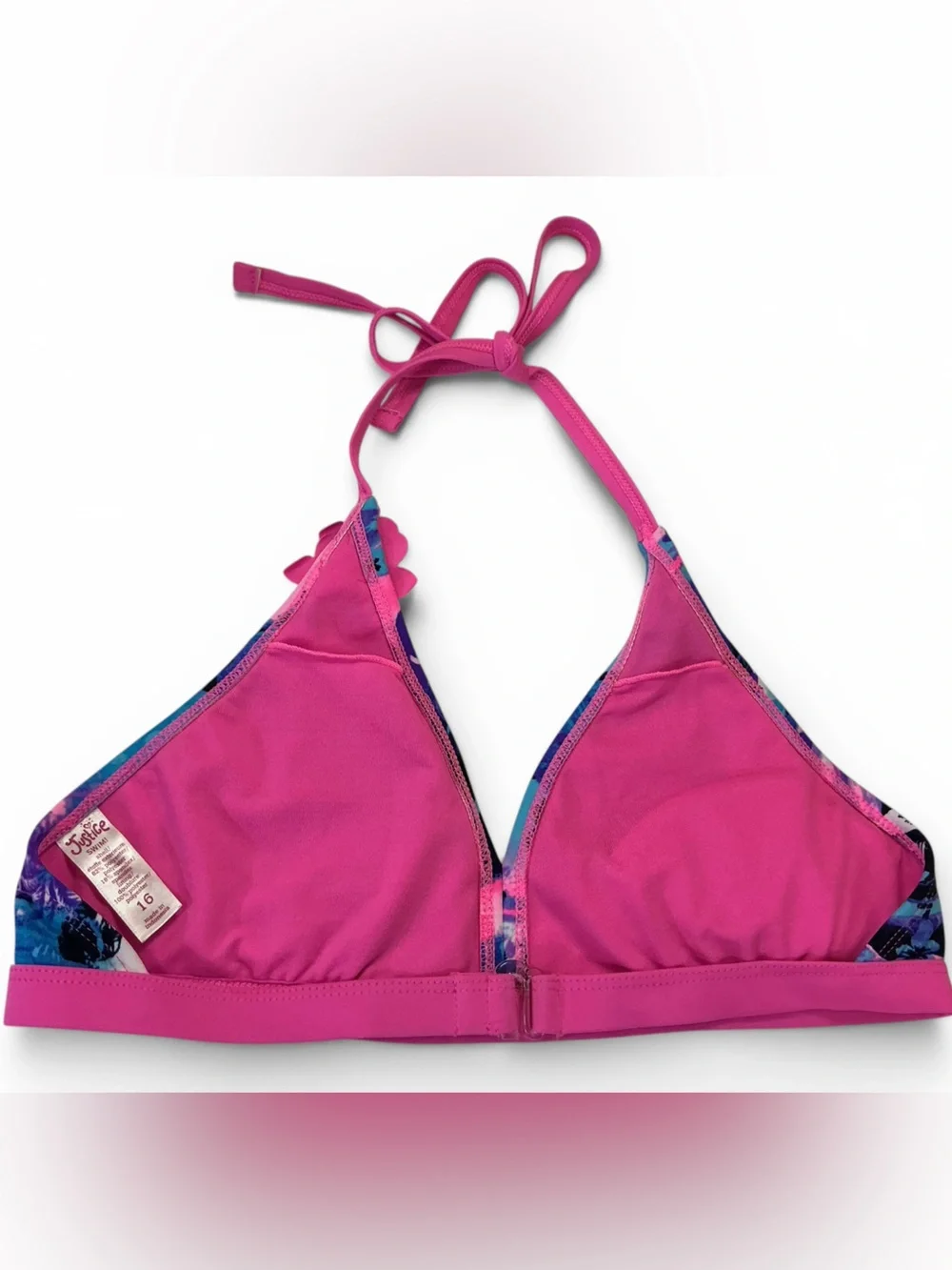 Justice Store Pink and Blue Tropical Floral Two-Piece Bikini with Faux Tie Side